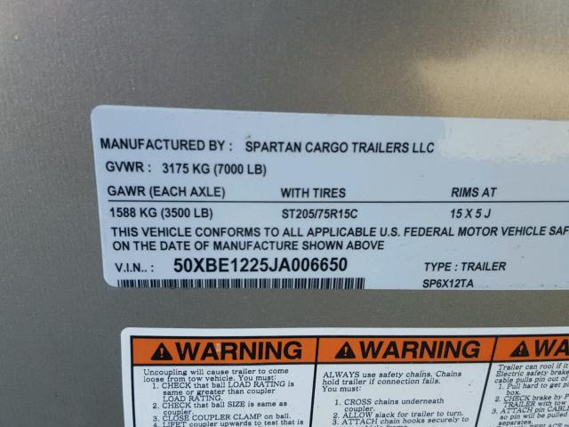 50XBE1225JA006650 - 2018 SPAR CARGO TRL SILVER photo 10