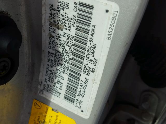 JTHBF30G720060168 - 2002 LEXUS ES 300 SILVER photo 10