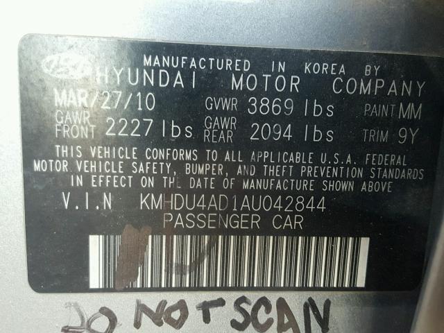 KMHDU4AD1AU042844 - 2010 HYUNDAI ELANTRA BL BLUE photo 10