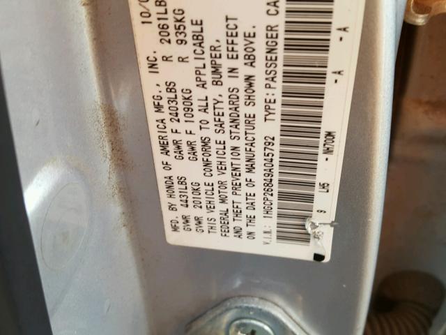 1HGCP26849A045792 - 2009 HONDA ACCORD EXL SILVER photo 10