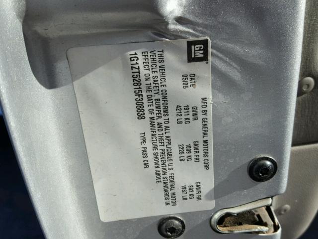 1G1ZT52815F308838 - 2005 CHEVROLET MALIBU LS SILVER photo 10