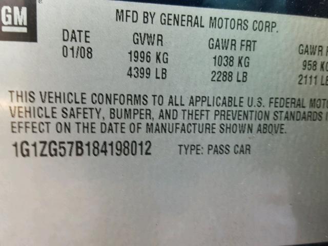 1G1ZG57B184198012 - 2008 CHEVROLET MALIBU LS 蓝色 照片 10