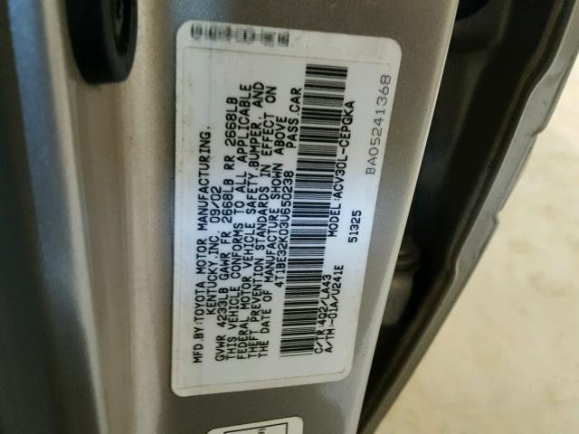 4T1BE32K03U650238 - 2003 TOYOTA CAMRY LE ბეჟი ფოტო 10