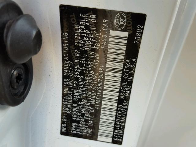 4T1BF1FK5HU730184 - 2017 TOYOTA CAMRY LE თეთრი ფოტო 10