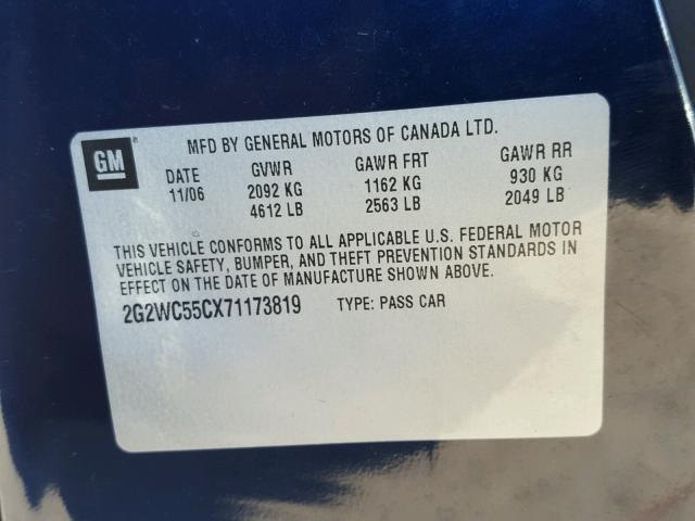 2G2WC55CX71173819 - 2007 PONTIAC GRAND PRIX BLUE photo 10