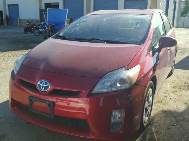 JTDKN3DUXA5061188 - 2010 TOYOTA PRIUS RED photo 2