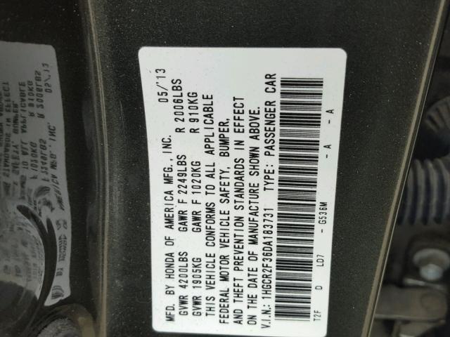 1HGCR2F36DA183731 - 2013 HONDA ACCORD LX BLACK photo 10