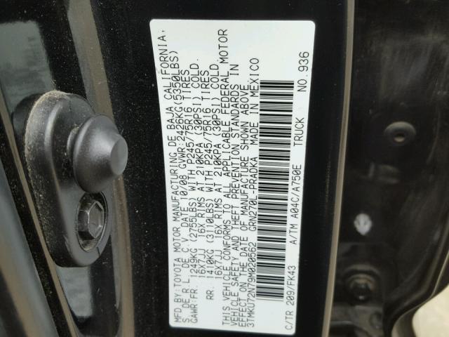 3TMKU72N79M020562 - 2009 TOYOTA TACOMA DOU BLACK photo 10