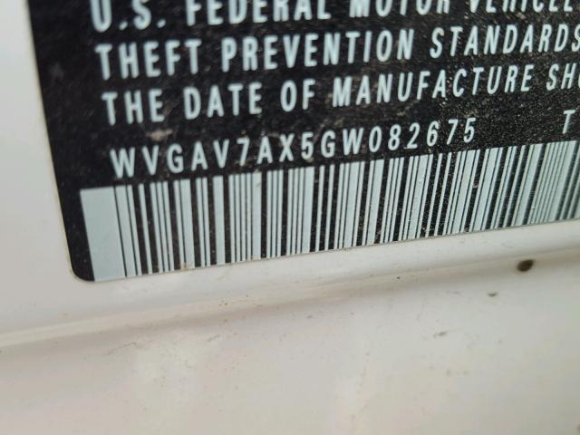 WVGAV7AX5GW082675 - 2016 VOLKSWAGEN TIGUAN S WHITE photo 10