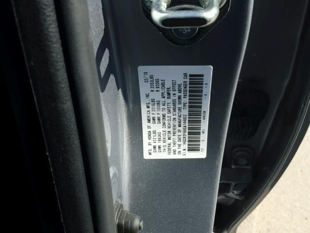 1HGCR2F86GA144802 - 2016 HONDA ACCORD EXL SILVER photo 10