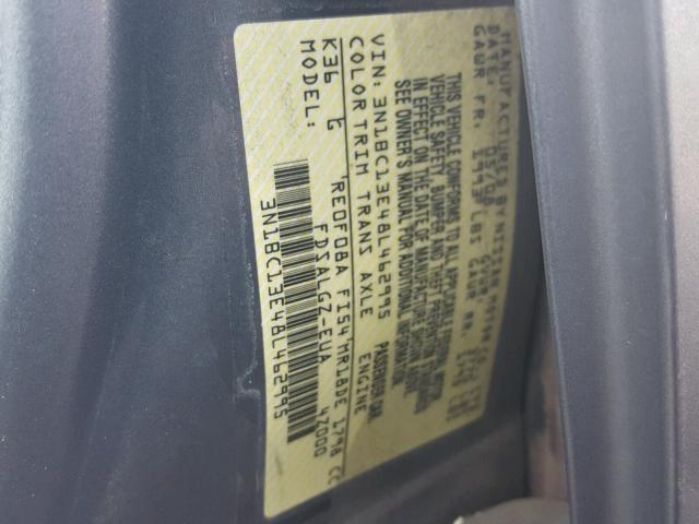 3N1BC13E48L462995 - 2008 NISSAN VERSA S GRAY photo 10