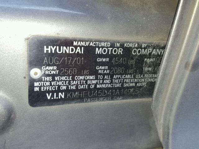 KMHFU45D41A149651 - 2001 HYUNDAI XG 300 GRAY photo 10