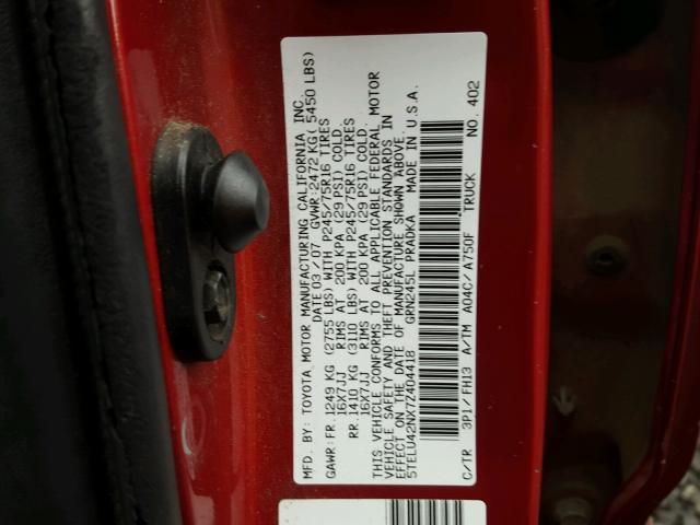 5TELU42NX7Z404418 - 2007 TOYOTA TACOMA DOU RED photo 10