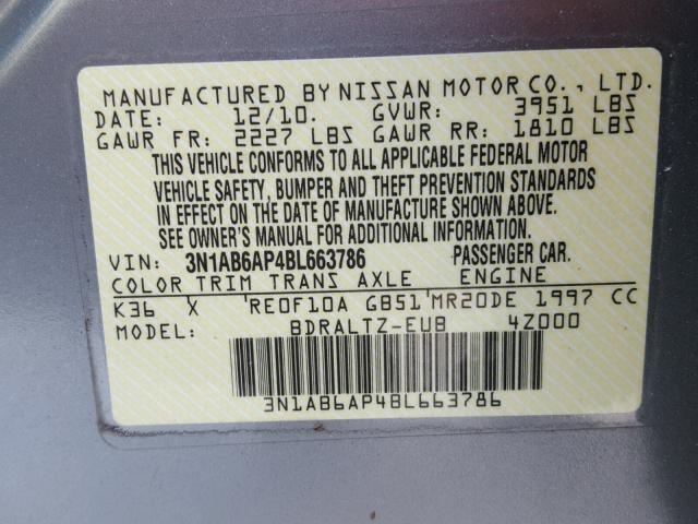 3N1AB6AP4BL663786 - 2011 NISSAN SENTRA 2.0 GRAY photo 10