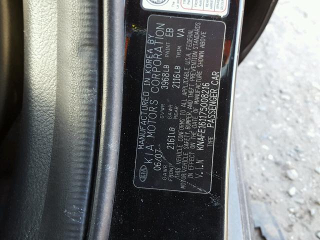 KNAFE161175008216 - 2007 KIA SPECTRA5 S BLACK photo 10