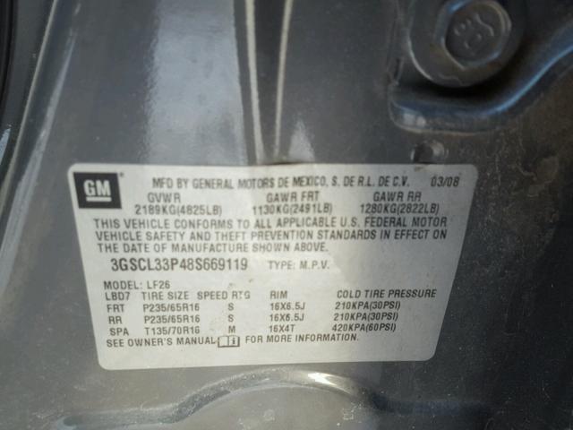 3GSCL33P48S669119 - 2008 SATURN VUE XE GRAY photo 10