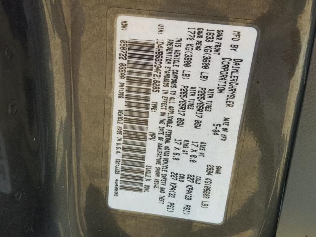 1D4HB58D34F216285 - 2004 DODGE DURANGO LI GRAY photo 10