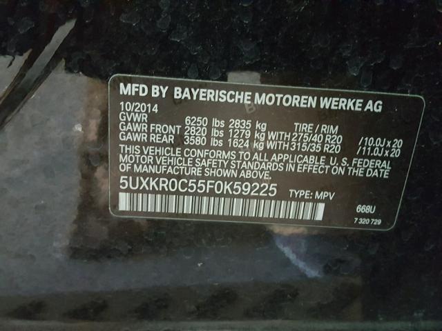 5UXKR0C55F0K59225 - 2015 BMW X5 XDRIVE3 BLACK photo 10