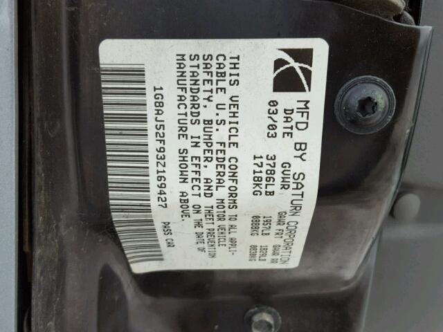 1G8AJ52F93Z169427 - 2003 SATURN ION LEVEL BLUE photo 10