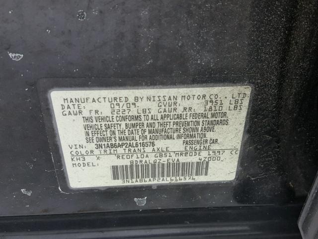 3N1AB6AP2AL616576 - 2010 NISSAN SENTRA 2.0 BLACK photo 10