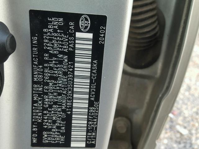 4T1BE32K35U397421 - 2005 TOYOTA CAMRY LE SILVER photo 10