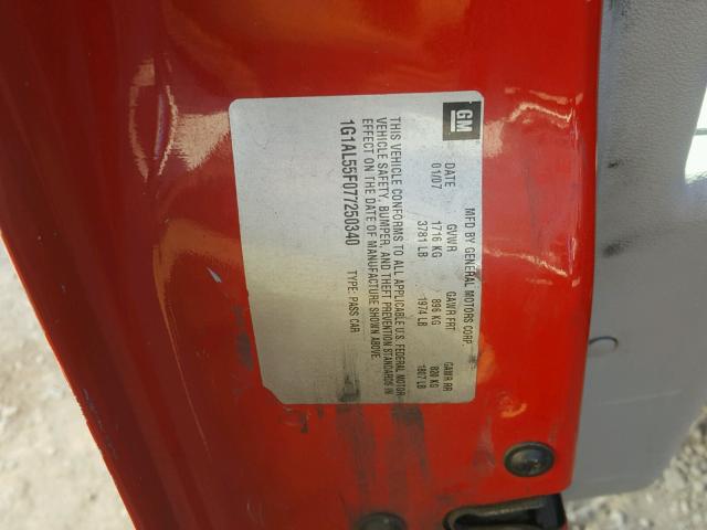 1G1AL55F077250340 - 2007 CHEVROLET COBALT LT RED photo 10