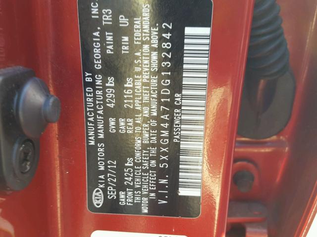 5XXGM4A71DG132842 - 2013 KIA OPTIMA LX RED photo 10