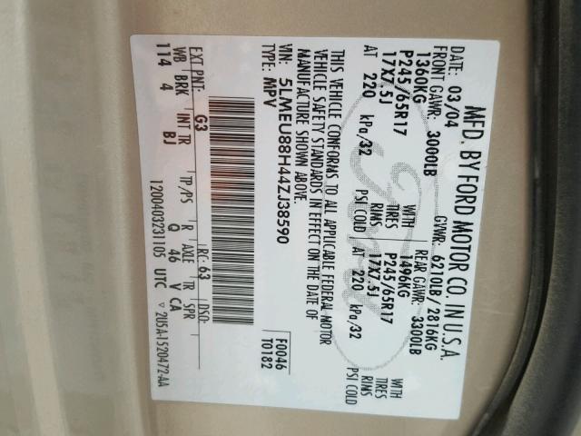 5LMEU88H44ZJ38590 - 2004 LINCOLN AVIATOR 银色 照片 10