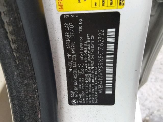 WBANV935X8CZ62722 - 2008 BMW 535 XI Beyaz fotoğraf 10