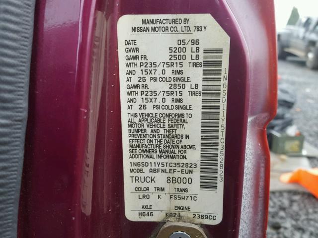 1N6SD11Y5TC352823 - 1996 NISSAN TRUCK XE RED photo 10