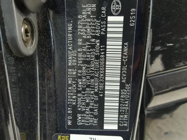 4T1BE32K66U668411 - 2006 TOYOTA CAMRY LE BLACK photo 10