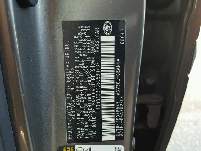 4T1BE32K35U591737 - 2005 TOYOTA CAMRY LE GRAY photo 10