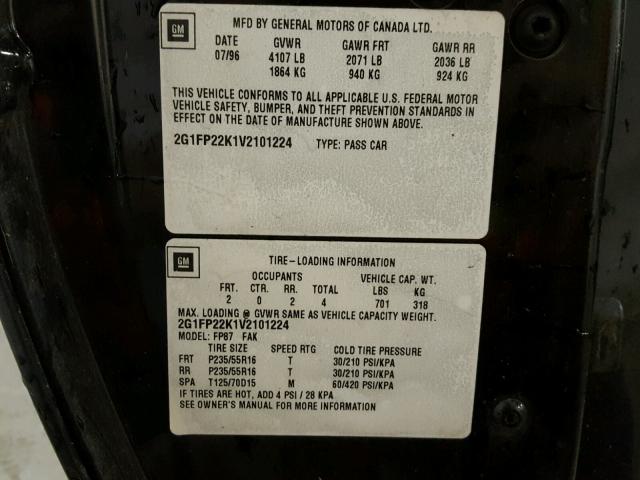 2G1FP22K1V2101224 - 1997 CHEVROLET CAMARO BAS შავი ფოტო 10