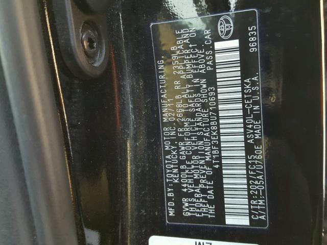 4T1BF3EK8BU710693 - 2011 TOYOTA CAMRY BASE BLACK photo 10