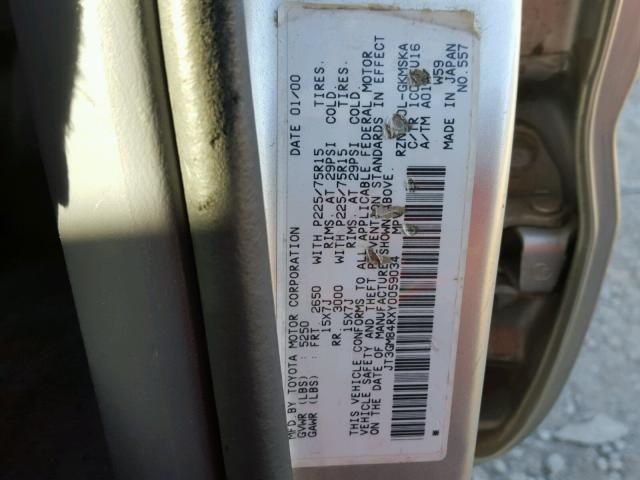 JT3GM84RXY0059034 - 2000 TOYOTA 4RUNNER SILVER photo 10