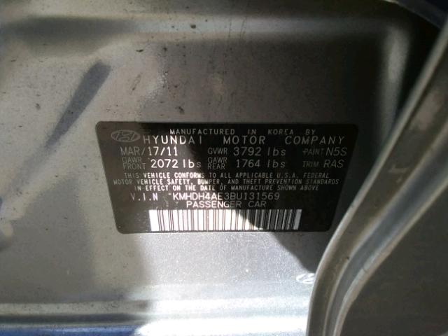 KMHDH4AE3BU131569 - 2011 HYUNDAI ELANTRA GL SILVER photo 10