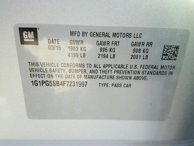 1G1PG5SB4F7231997 - 2015 CHEVROLET CRUZE LTZ SILVER photo 10