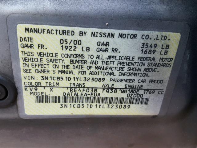 3N1CB51D1YL323089 - 2000 NISSAN SENTRA BAS GRAY photo 10