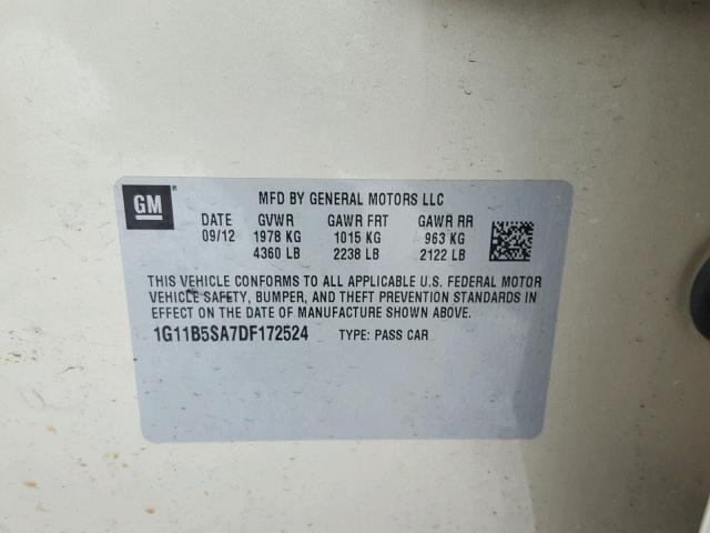 1G11B5SA7DF172524 - 2013 CHEVROLET MALIBU LS თაფლისფერი ფოტო 10