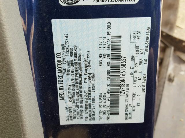 1ZVFT80N165158657 - 2006 FORD MUSTANG BLUE photo 10