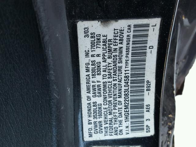 1HGEM22083L045811 - 2003 HONDA CIVIC EX შავი ფოტო 10