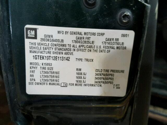 1GTEK19T12E113142 - 2002 GMC NEW SIERRA GREEN photo 10