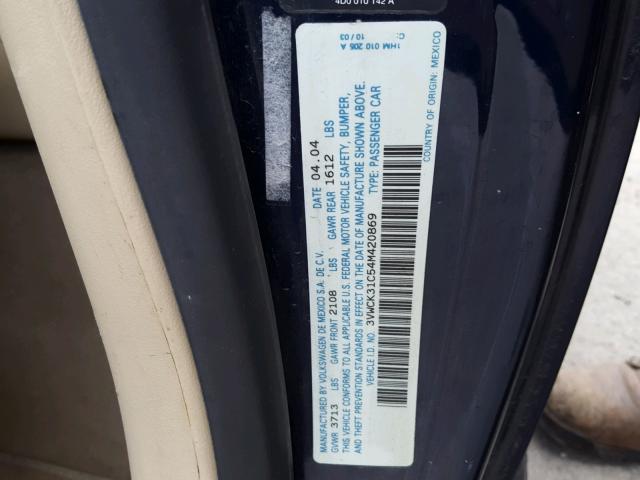 3VWCK31C54M420869 - 2004 VOLKSWAGEN NEW BEETLE 蓝色 照片 10