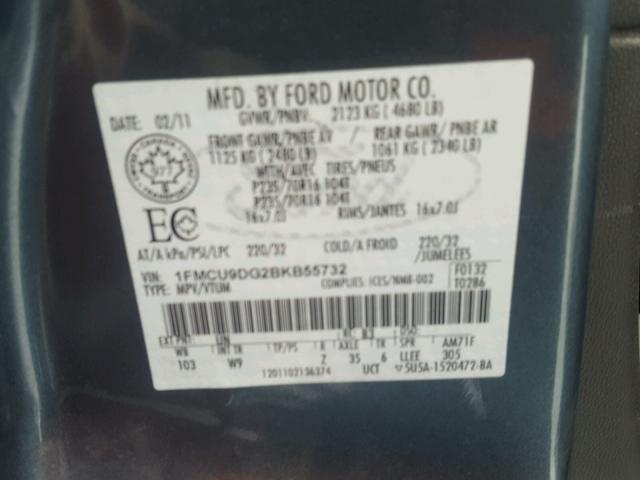 1FMCU9DG2BKB55732 - 2011 FORD ESCAPE XLT BLUE photo 10