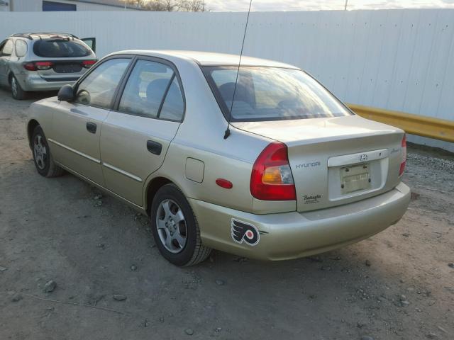 KMHCG45C82U407865 - 2002 HYUNDAI ACCENT GL BEIGE photo 3