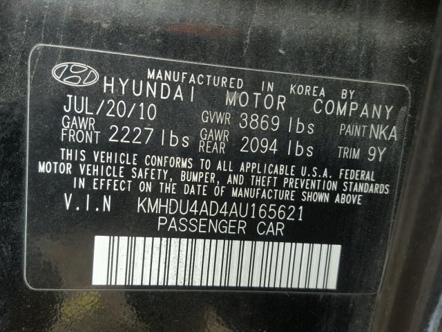 KMHDU4AD4AU165621 - 2010 HYUNDAI ELANTRA BL BLACK photo 10