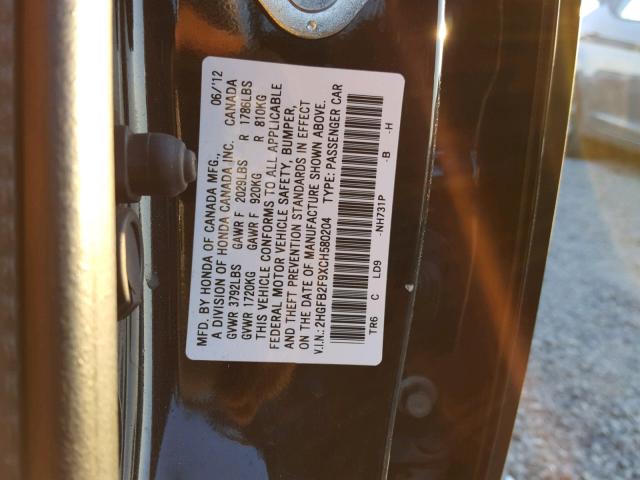 2HGFB2F9XCH580204 - 2012 HONDA CIVIC EXL 黑色 照片 10