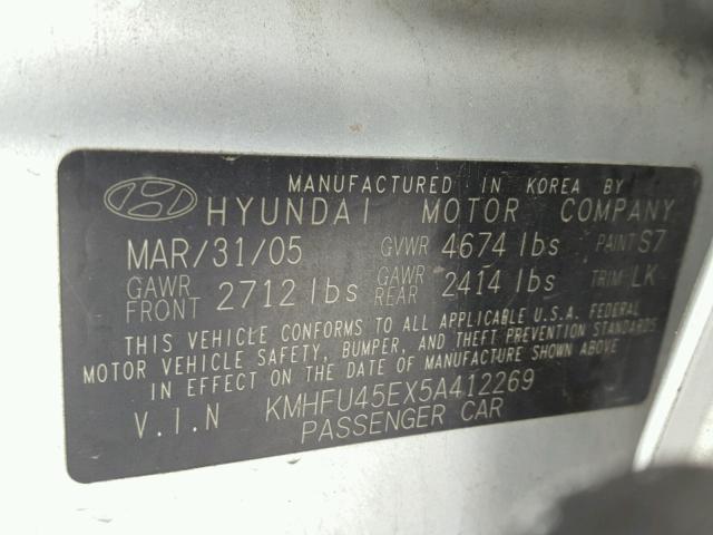 KMHFU45EX5A412269 - 2005 HYUNDAI XG 350 SILVER photo 10