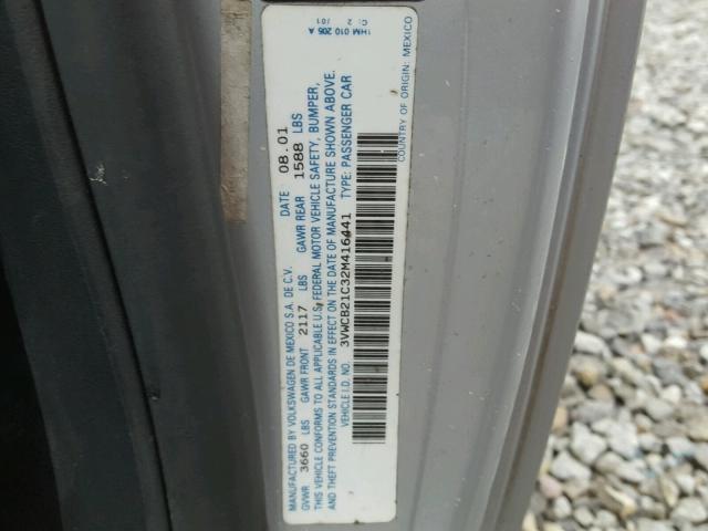 3VWCB21C32M416441 - 2002 VOLKSWAGEN NEW BEETLE 银色 照片 10