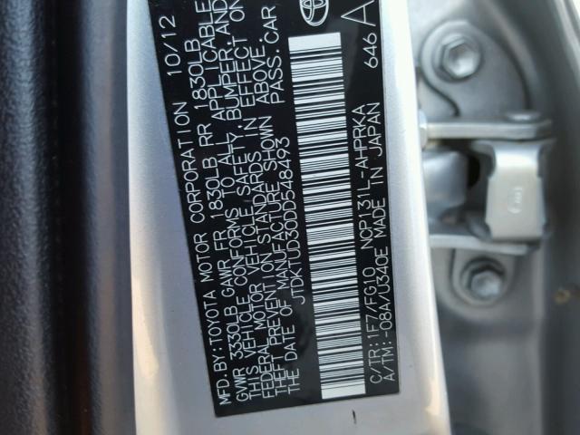 JTDKTUD30DD548493 - 2013 TOYOTA YARIS SILVER photo 10